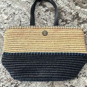 Tori Burch straw Navy Bag